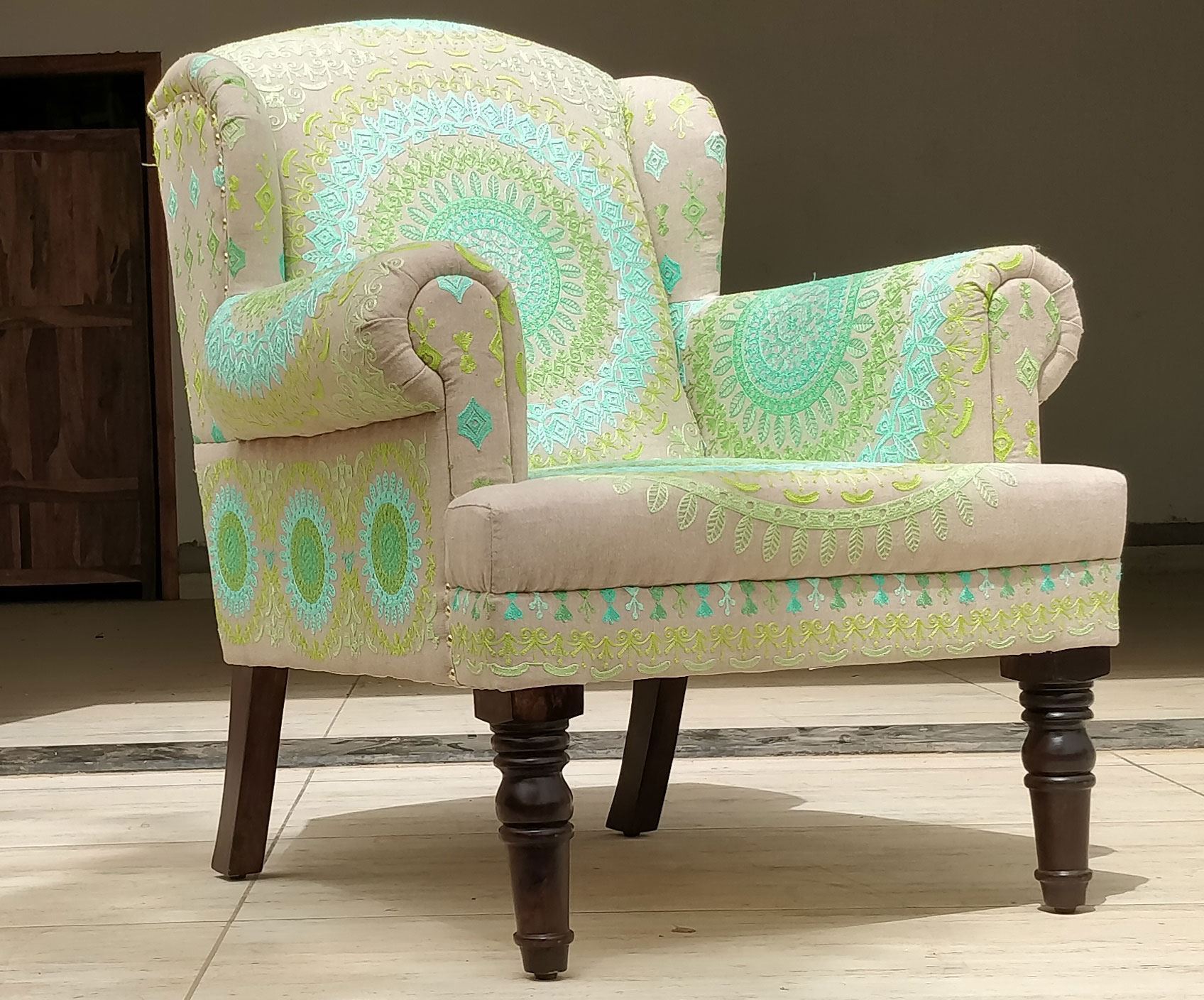 Buy Embroidery Wing Chair Online in India | The Home Dekor